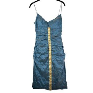 Nicole Miller Ruched Sleeveless Mini Dress Metallic Blue and Gold  Size 10 NWT